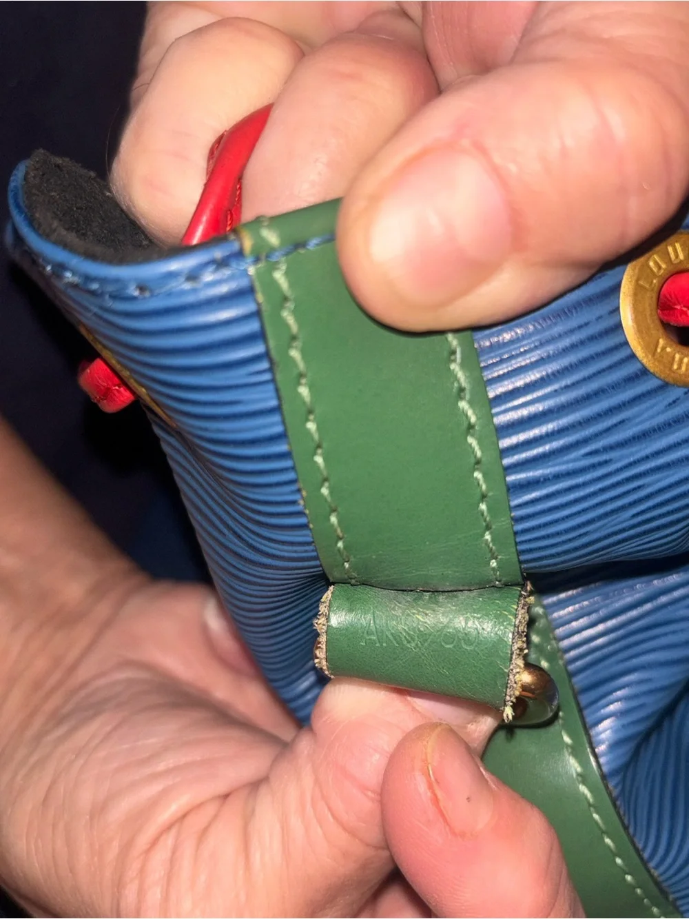 Authentic Louis Vuitton Epi Noé Bucket Bag Blue/Red/Green Leather with COA